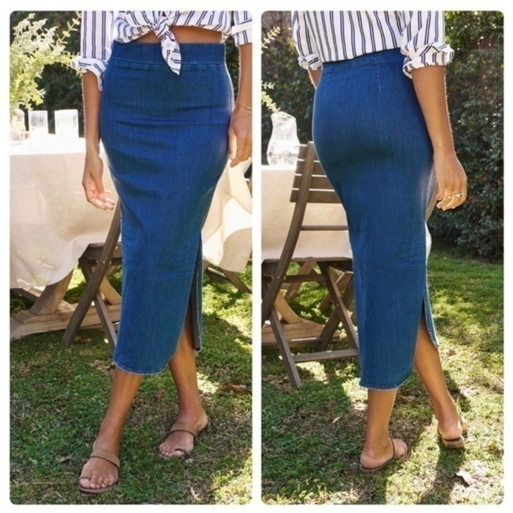 Frank & Eileen Skirt Donegal Unforgettable Midi in Italian Performance Denim